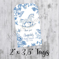 Blue Chinoiserie Toile Baby Shower Favor Tags, Printed Tags Only, Personalized Thank You Tags, Gender Neutral