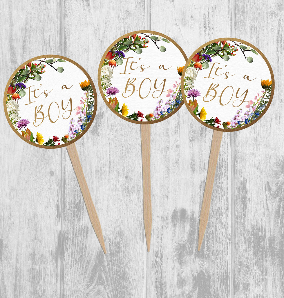 Many Toppers Wildflowers Baby in Bloom Cupcake Toppers, Baby Shower Picks, Oh Baby ...