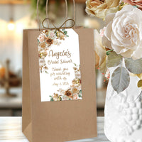 Boho Neutral Floral Bridal Shower Favor Tags, Printed Tags Only, Personalized Thank You Tags