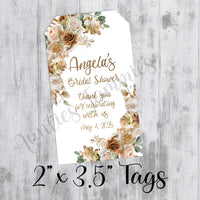 Boho Neutral Floral Bridal Shower Favor Tags, Printed Tags Only, Personalized Thank You Tags