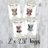 Floral Vintage Corset Lingerie Shower Tags, Printed, Personalized Thank You Bachelorette Favor, Tags Only, Personalized Gift Tags, Bridal Shower