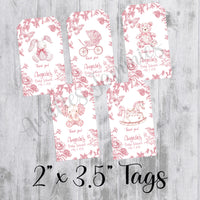 Pink Chinoiserie Toile Baby Shower Favor Tags, Printed Tags Only, Personalized Thank You Tags, Gender Neutral