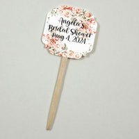 Peach Pink Floral Bridal Shower Cupcake Toppers Picks Floral - Personalized - Round Heart Fancy Square - Love is Sweet