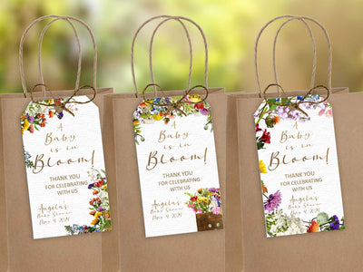 Baby in Bloom Baby Shower Favor Tags, Printed Tags Only, Personalized Thank You Tags, Real Wildflower Floral Tags, Gender Neutral