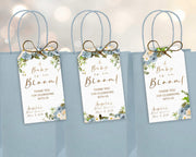 Baby in Bloom Baby Shower Favor Tags, Printed Tags Only, Personalized Thank You Tags, Real Blue Floral Tags, It's a Boy or Girl
