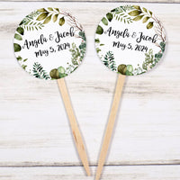 Greenery Leaves Wedding Cupcake Toppers Picks Leaf Botanical Succulent - Personalized - Round Heart Fancy Square - Love is Sweet