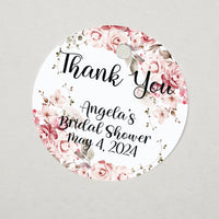 Pink Floral Bridal Shower Thank You Favor Tags, Tags Only, Personalized Gift Tags, Floral Heart Square Round Tags - Boho Shower