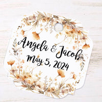 Neutral Wildflower Wedding Favor Tags, Tags Only, Personalized Gift Tags, Love is Sweet Floral Heart Square Round Tags - Boho Thank You Tags