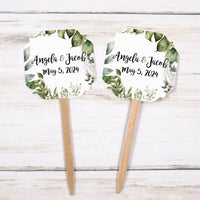 Greenery Leaves Wedding Cupcake Toppers Picks Leaf Botanical Succulent - Personalized - Round Heart Fancy Square - Love is Sweet