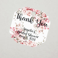 Pink Floral Bridal Shower Thank You Favor Tags, Tags Only, Personalized Gift Tags, Floral Heart Square Round Tags - Boho Shower