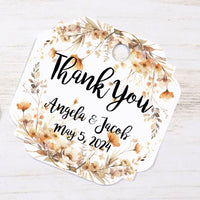 Wildflower Wreath Floral Thank You Wedding Favor Tags, Tags Only, Personalized Gift Tags, Peach Neutral Square Rectangle Round, Boho Wedding