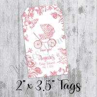 Pink Chinoiserie Toile Baby Shower Favor Tags, Printed Tags Only, Personalized Thank You Tags, Gender Neutral