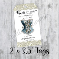 Floral Vintage Corset Lingerie Shower Tags, Printed, Personalized Thank You Bachelorette Favor, Tags Only, Personalized Gift Tags, Bridal Shower