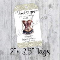 Floral Vintage Corset Lingerie Shower Tags, Printed, Personalized Thank You Bachelorette Favor, Tags Only, Personalized Gift Tags, Bridal Shower