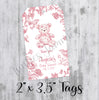 Pink Chinoiserie Toile Baby Shower Favor Tags, Printed Tags Only, Personalized Thank You Tags, Gender Neutral
