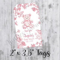 Pink Chinoiserie Toile Baby Shower Favor Tags, Printed Tags Only, Personalized Thank You Tags, Gender Neutral