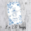 Blue Chinoiserie Toile Baby Shower Favor Tags, Printed Tags Only, Personalized Thank You Tags, Gender Neutral