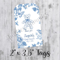 Blue Chinoiserie Toile Baby Shower Favor Tags, Printed Tags Only, Personalized Thank You Tags, Gender Neutral