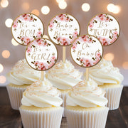 Pink Wild Roses Baby in Bloom Cupcake Toppers, Baby Shower Picks, Oh Baby Girl Boy Twins Floral Gender Neutral, Summer Roses