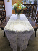 Sequin Lace Long Table Runner - White Off White - OOAK Vintage Style Rustic 26" x 124"