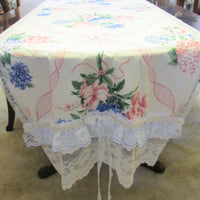 Hydrangea Bouquet Floral Table Runner Tablecloth - OOAK - Vintage Style Shabby 30" x 100"