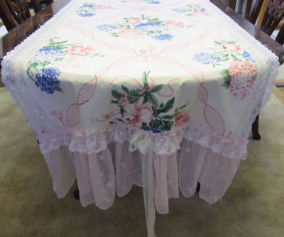 Hydrangea Bouquet Floral Table Runner Tablecloth - Special Occasion - OOAK - Vintage Style Shabby 34