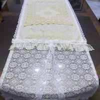 Ivory and White Lace Table Runner Tablecloth - Tattered Special Occasion - OOAK - Vintage Style 23" x 80"