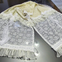 Ivory and White Lace Table Runner Tablecloth - Tattered Special Occasion - OOAK - Vintage Style 23" x 80"