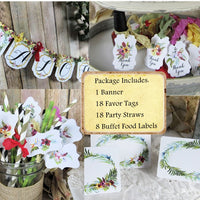 Aloha Tropical Watercolor Floral Flamingo Baby Shower Decorations Package