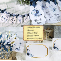 It's a Boy Classic Blue Watercolor Floral Boho Baby Shower Decorations Package