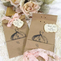 Teacup Teapot Bridal Dress Favor Mini Kraft Bags with Ribbons - Set of 10 - Bridal Tea