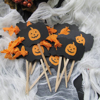 12 Halloween Cupcake Toppers - Pumpkin Jack o Lantern Party Picks