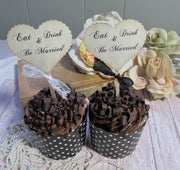 12 Wedding Hearts Cupcake Toppers w/ribbons & Lace -  Eat Drink Be Married