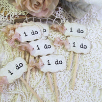 i do Wedding Cupcake Toppers Party Picks Vintage Rustic Shabby - Set of 12  18  36  50  100