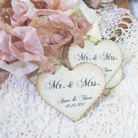 Personalized Wedding Favor Gift Heart Tags - Rustic Vintage Style