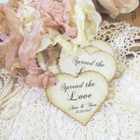 Personalized Wedding Favor Gift Heart Tags - Rustic Vintage Style