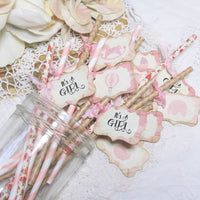 It's a Girl Pink Plaid Baby Shower Decorations Package Bundle Set