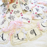 Alice in Wonderland Pink Tea Party Decorations with Custom Name Banner