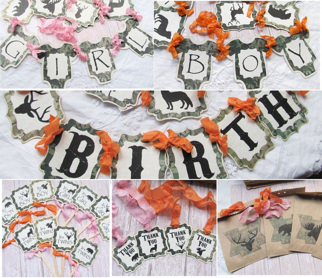 Woodland Camo Baby Shower or Birthday Decorations Forest Animal Hunting Party