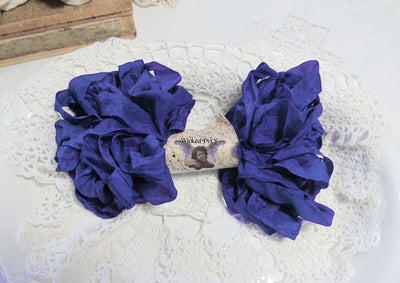 10 Yards Vintage Seam Binding Ribbon - INDIGO NIGHT - Crinkled Scrunched Hug Snug Dark Blue Purple Violet Shabby Ribbon