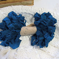 10 Yards Vintage Seam Binding Ribbon - DARK TEAL BLUE - Crinkled Scrunched Hug Snug Teal Blue Peacock Shabby Ribbon