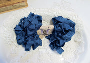 10 Yards Vintage Seam Binding Ribbon - OCEAN - Crinkled Scrunched Hug Snug Dark Classic Blue Deep Blue Shabby Ribbon