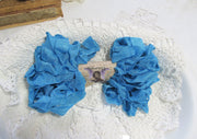 10 Yards Vintage Seam Binding Ribbon - PEACOCK BLUE - Crinkled Scrunched Hug Snug Teal Blue Dark Aqua Blue Shabby Ribbon