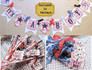 It's a Boy Baby BBQ Shower Package Bundle Kit - Banner Favor Tags Straws