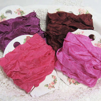 24 Yards Vintage Seam Binding Ribbon -BERRIES #2- 6 Yards Each of 4 Colors - Crinkled Scrunched Raspberry Plum Strawberry Pink Wine Hug Snug