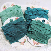 24 Yards Vintage Seam Binding Ribbon - EMERALD CITY - 6 Yards Each of 4 Colors - Crinkled Scrunched Green Emerald Jade Hug Snug