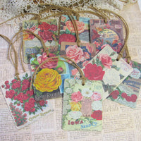 9 Roses Vintage Seed Packet Catalog Image Gift Hang Tags with twine - Vintage Flower Tags - Printed - Roses #2
