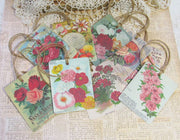 9 Vintage Seed Packet Catalog Image Gift Hang Tags with twine - Vintage Flower Tags - Printed - Flowers #2