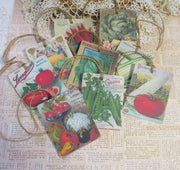 9 Vintage Seed Packet Catalog Image Gift Hang Tags with twine - Vintage Vegetable Tags - Printed - Vegetables #1