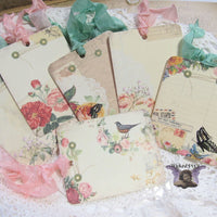 9 French Ledger Roses Gift Hang Tags with ribbons - Vintage Style Tags - Printed - Roses Flowers Shabby Style Floral Journaling Butterfly